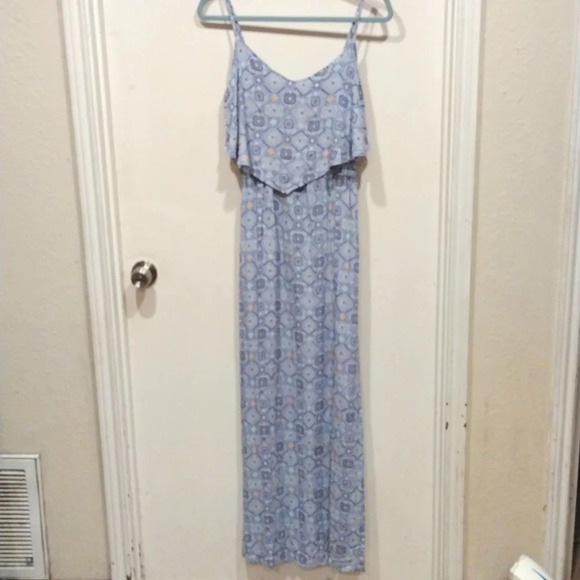 NWT Mudd Blue Floral Flounce Top Maxi Dress Sz L -Boho Festival Romantic Event - Picture 1 of 7